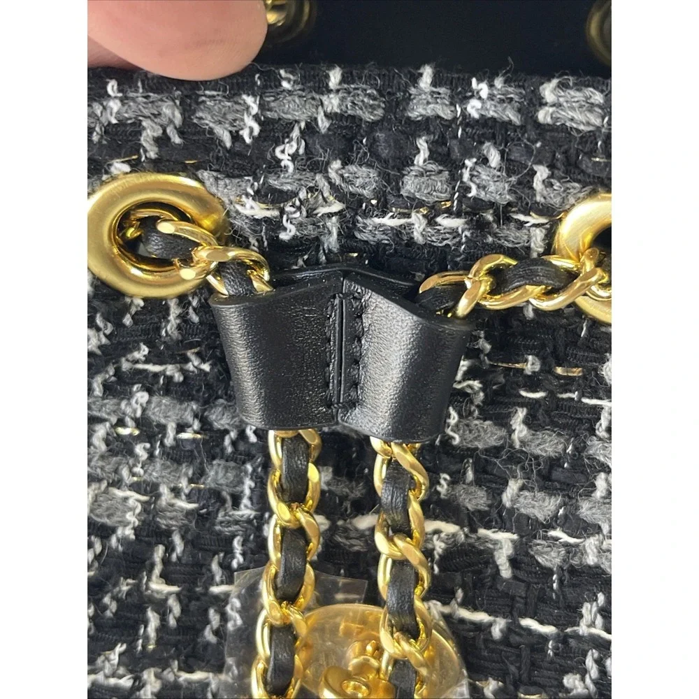 Billiontem Convertible‎ Mini Tweed Backpack/ Purse Black W/ Golden Chains